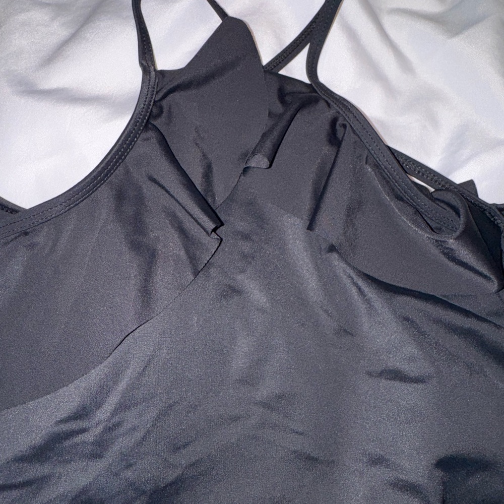 JustFab Black One-Piece Swimsuit with Ruffle Cold-Shoulder open back - Picture 2 of 7